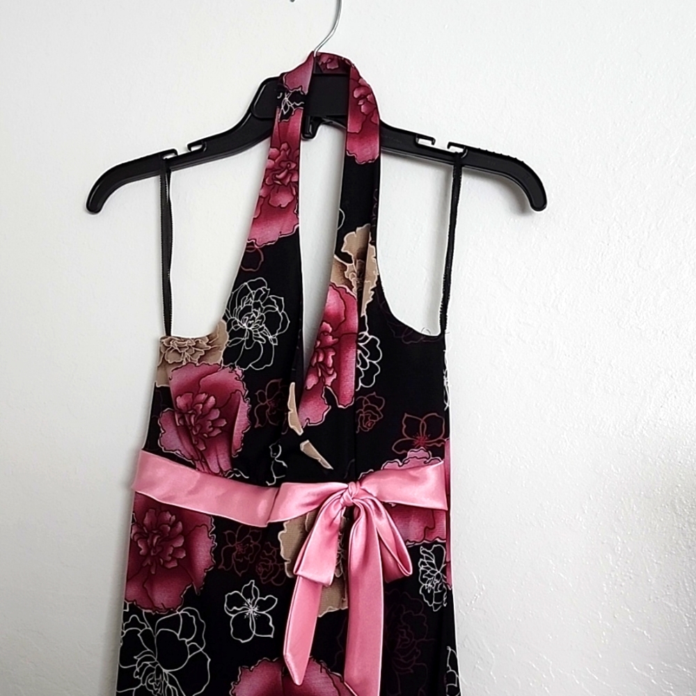 Trixxi Black Dress with Pink and Tan Floral Print